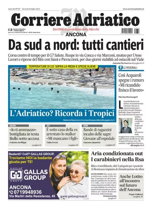 Prima-pagina-corriere adriatico-edizione-di-oggi-18-07-2024